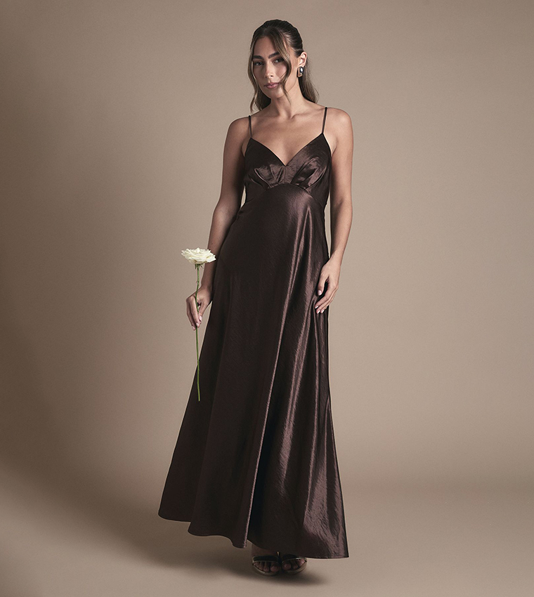 Satin Tie Back Detail Maxi Bridesmaid Dress