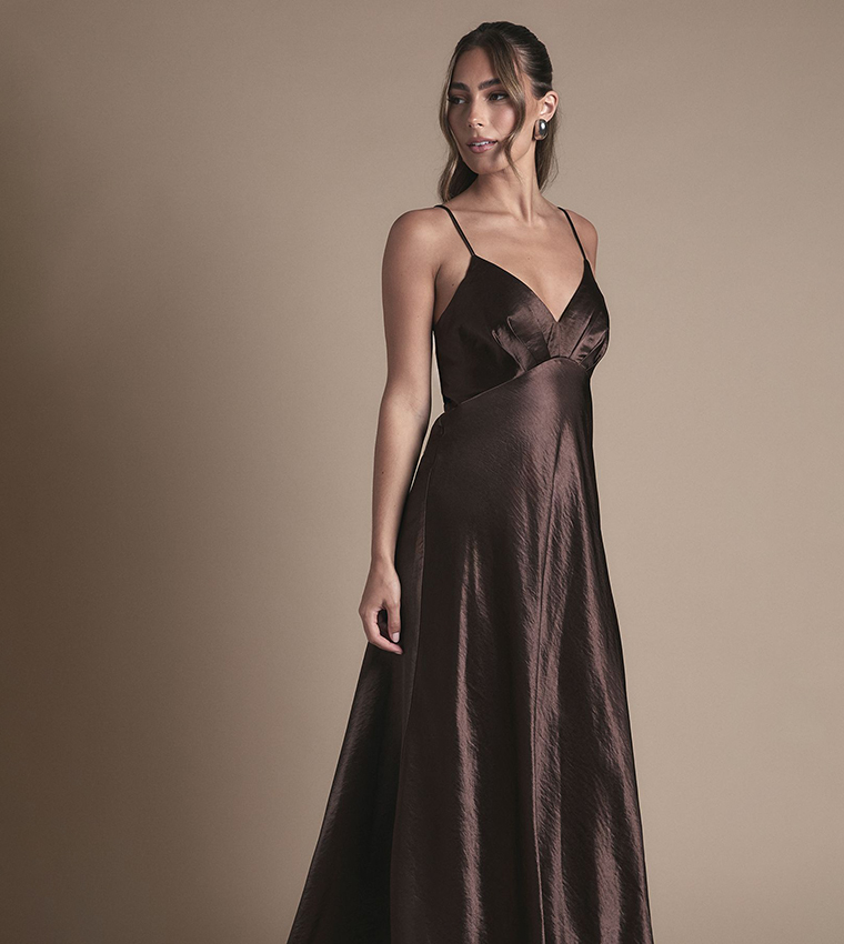 Satin Tie Back Detail Maxi Bridesmaid Dress