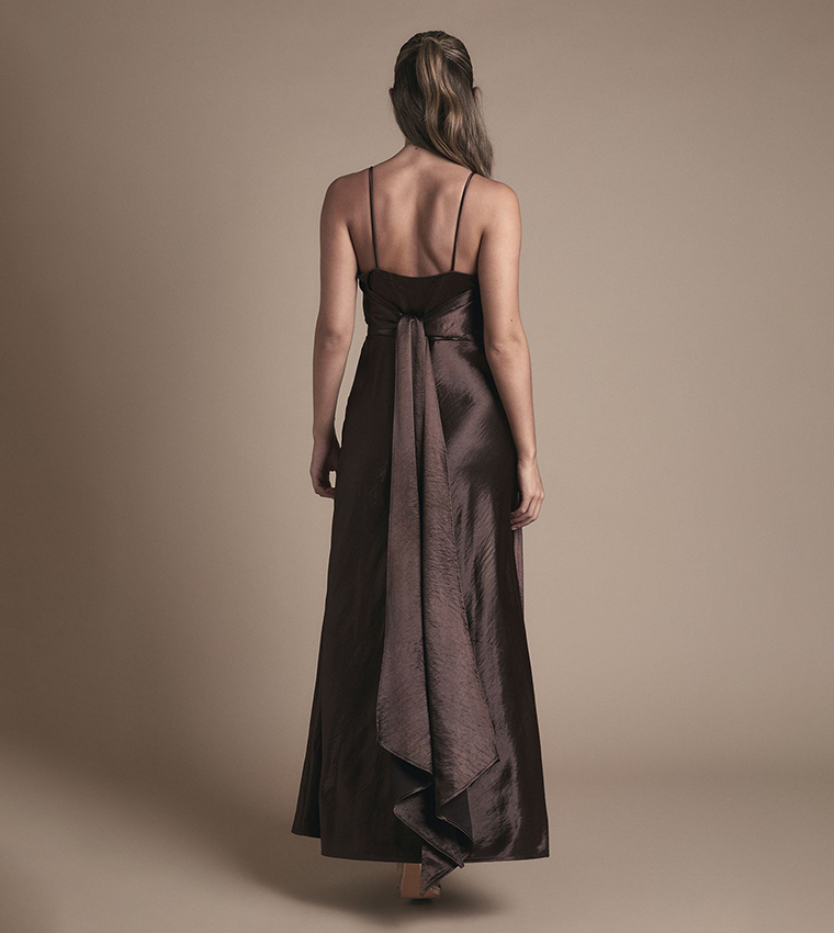 Satin Tie Back Detail Maxi Bridesmaid Dress