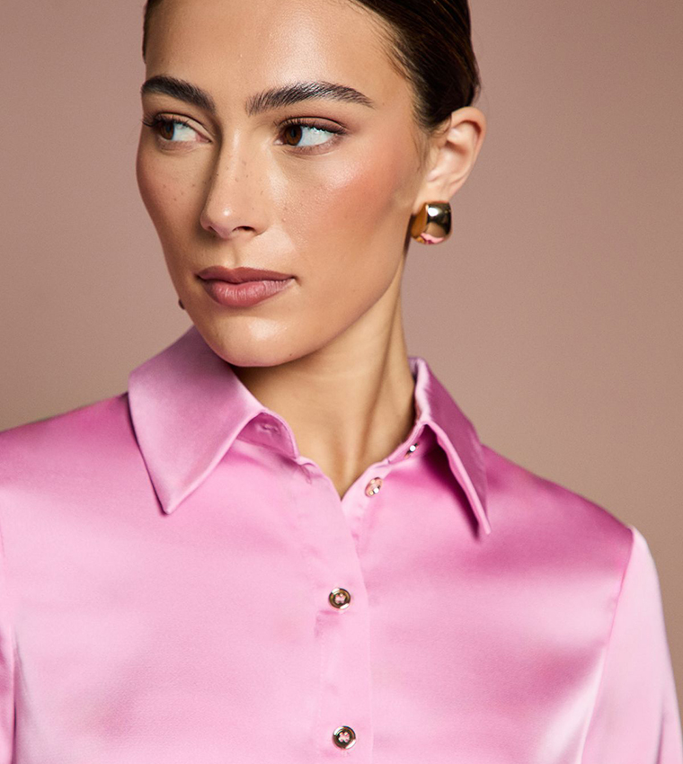 Solid Long Sleeves Satin Shirt