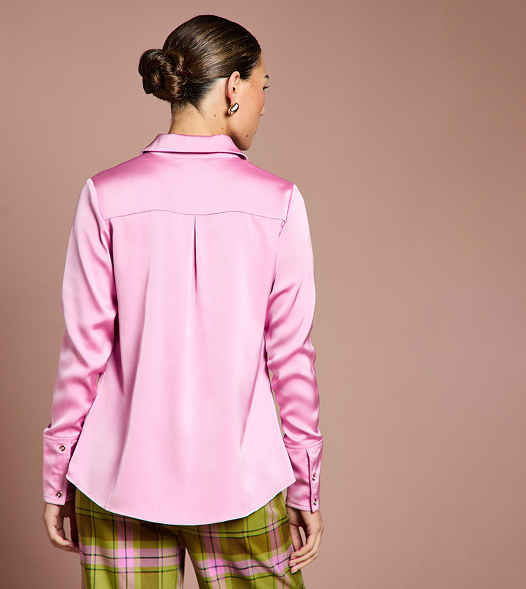 Solid Long Sleeves Satin Shirt