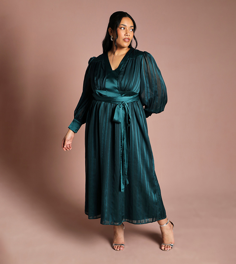 Buy Coast Curve Striped Jacquard Maxi Dress In Green | 6thstreet UAE