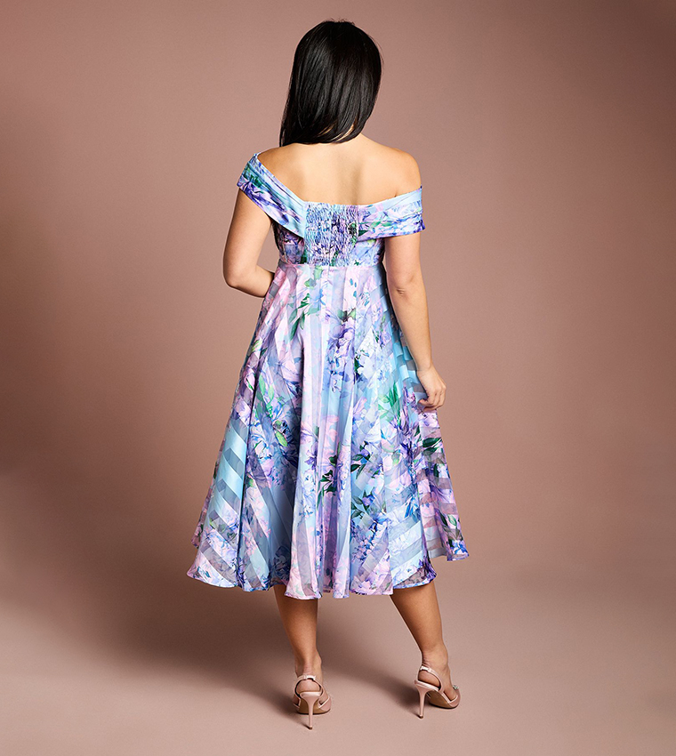 Petite Printed Organza Pleated Midi Dress
