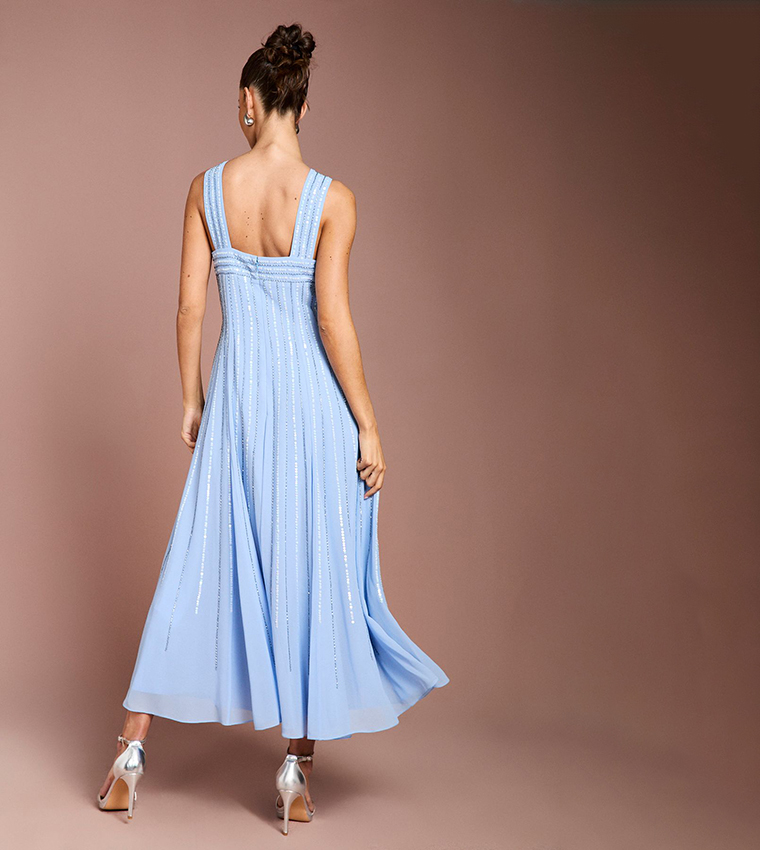 Embellished Cross Front Bow Detail Midi Dress