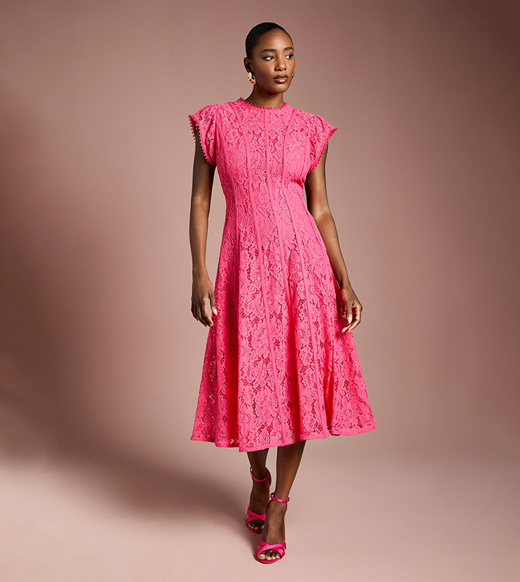Buy Coast Lace Panelled Midi Dress In Red | 6thstreet UAE