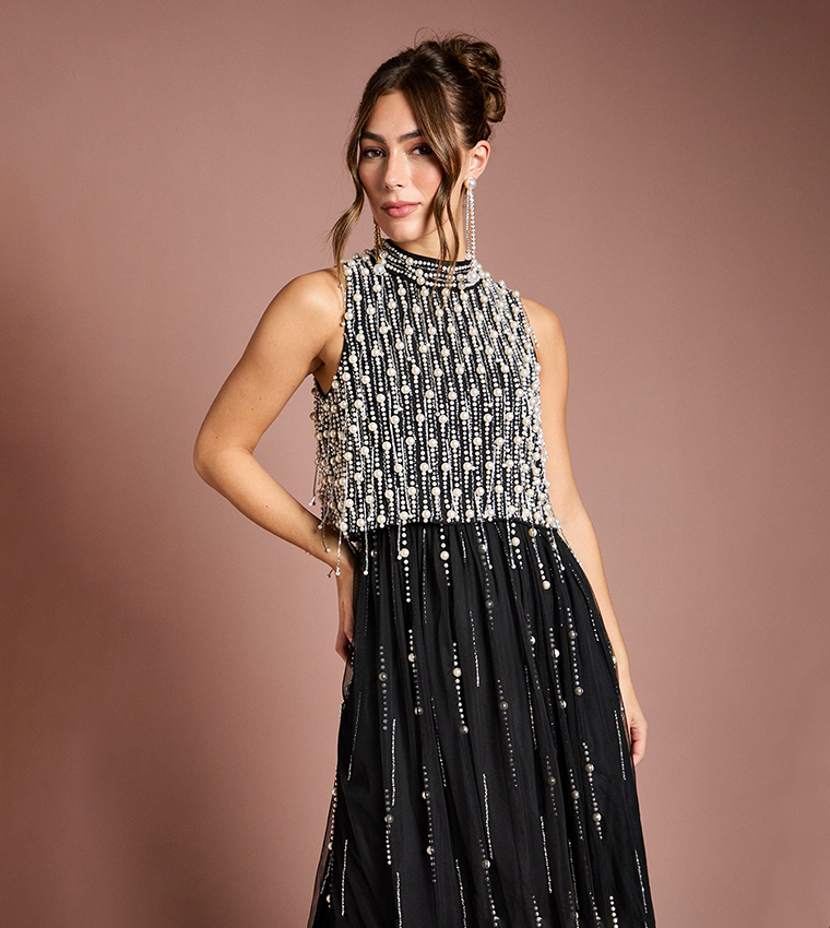 فستان ماكس مزين باللؤلؤ 