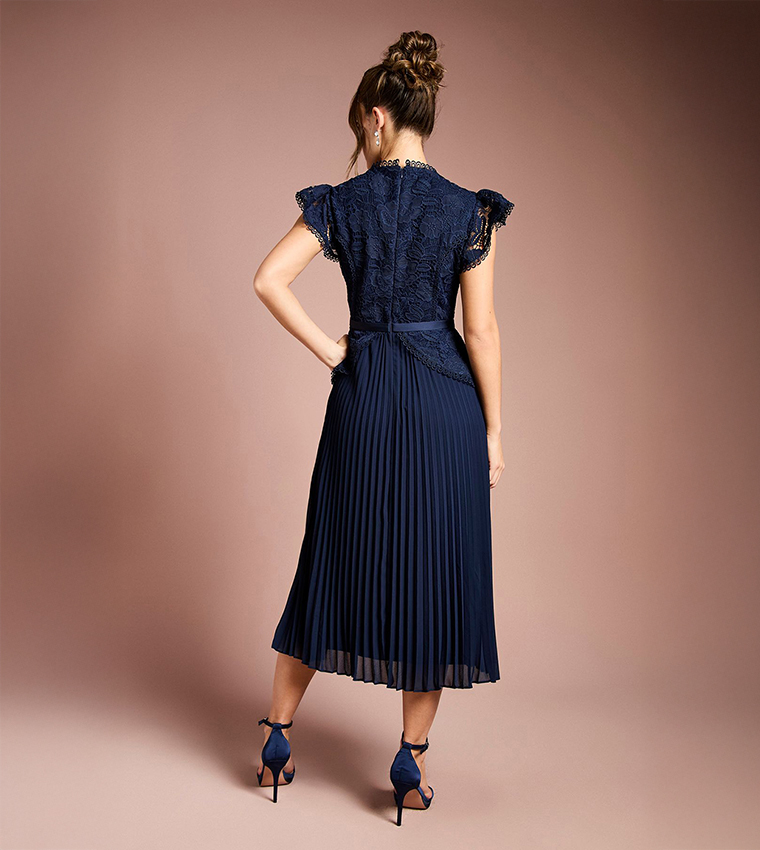 Lace Bodice Peplum Midi Dress