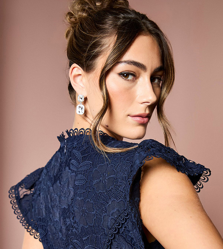 Lace Bodice Peplum Midi Dress