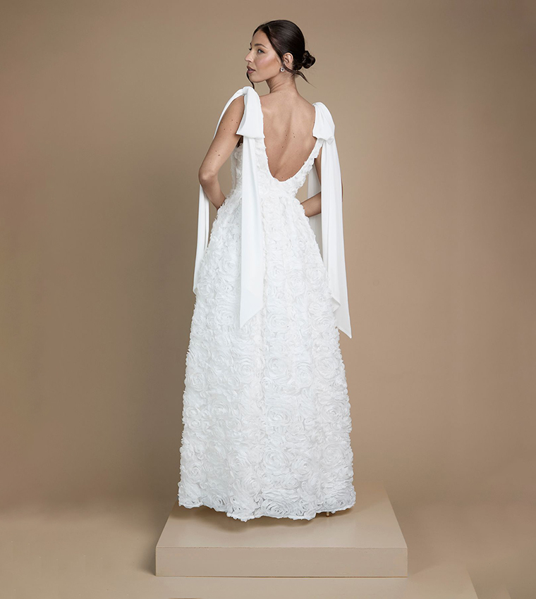 Sleeveless Tie Shoulder Embellished Wedding Dress
