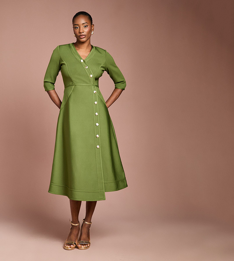 green midi ribbed dress Charmed Me Ribbed Knit Midi Dress Green
