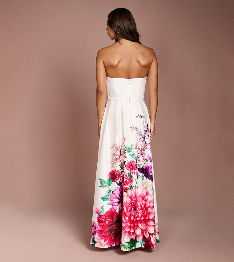 Wired Bandeau Border Print Maxi Dress