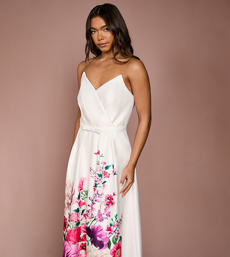 Wired Bandeau Border Print Maxi Dress