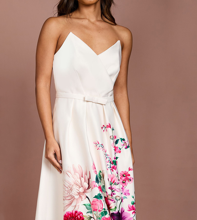 Wired Bandeau Border Print Maxi Dress
