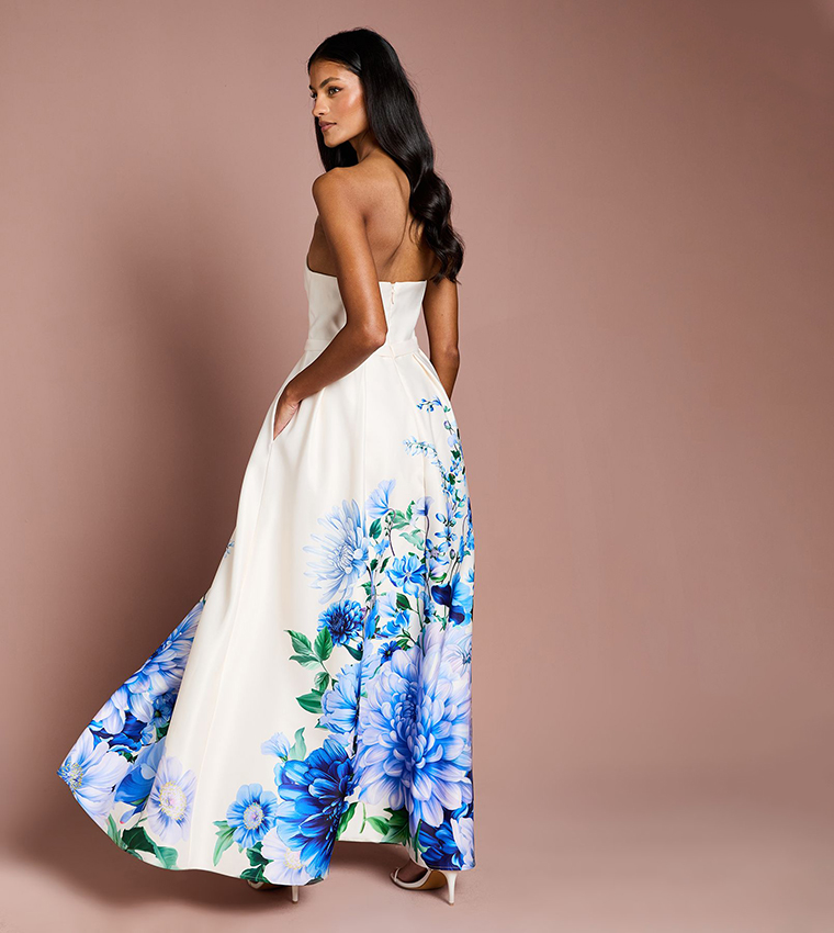 Petite Wired Bandeau Border Print Maxi Dress