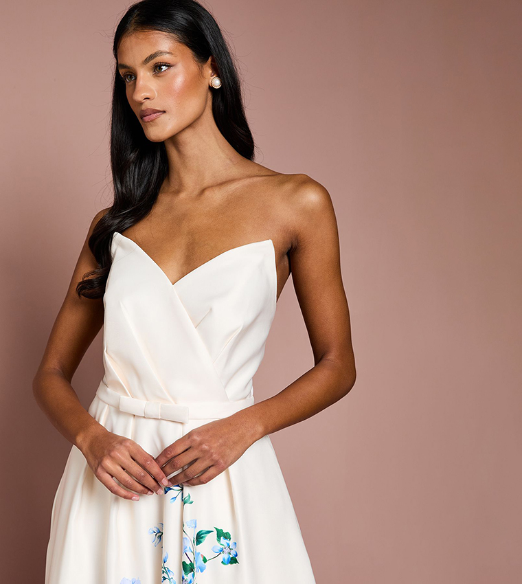 Petite Wired Bandeau Border Print Maxi Dress