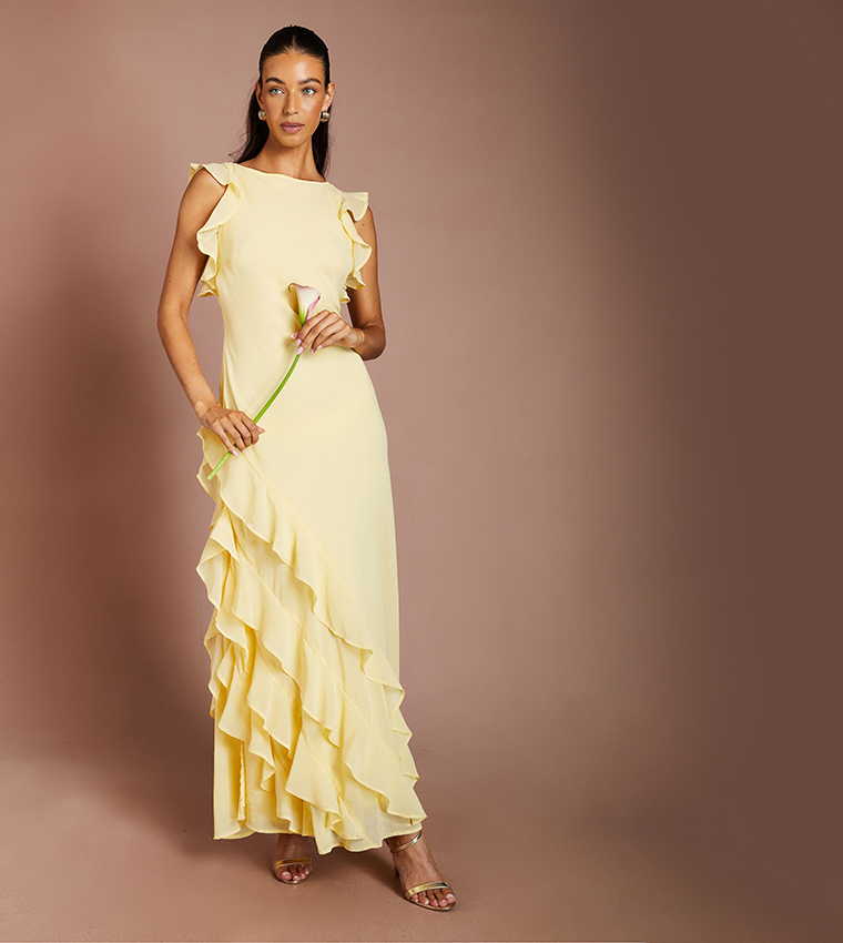 Ruffle Georgette Maxi Bridesmaid Dress