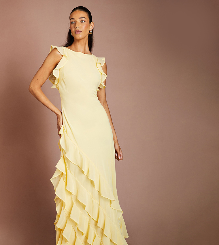 Ruffle Georgette Maxi Bridesmaid Dress