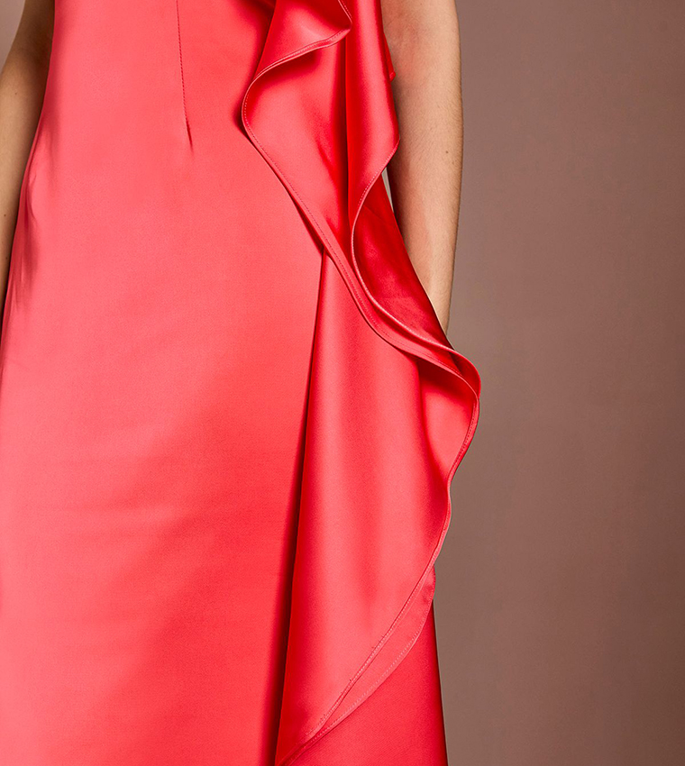 Waterfall One Shoulder Satin Maxi Dress