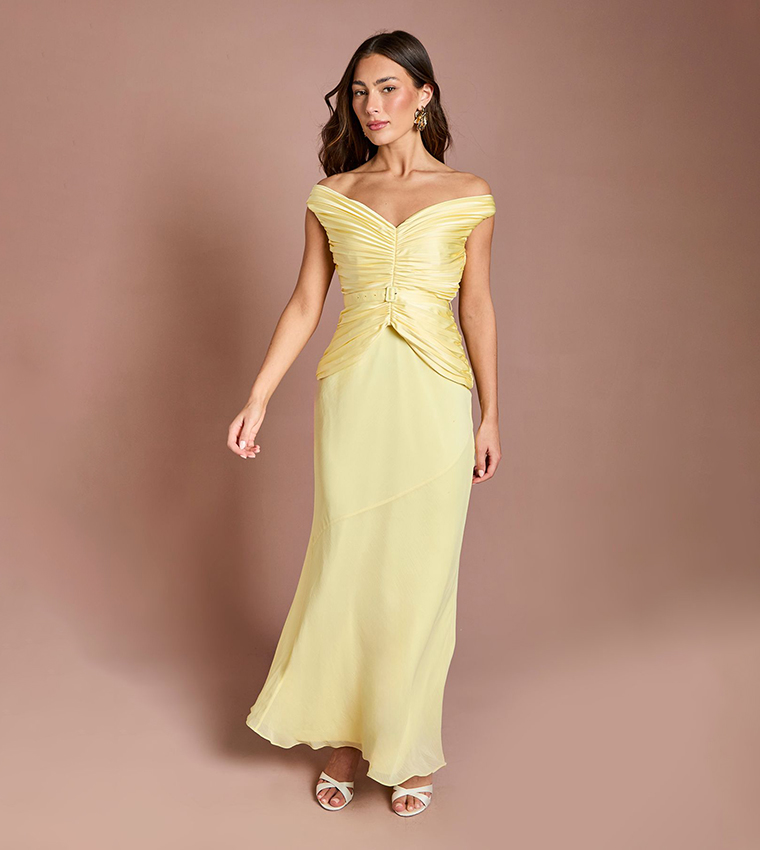Pleated Bodice Fishtail Maxi Dress