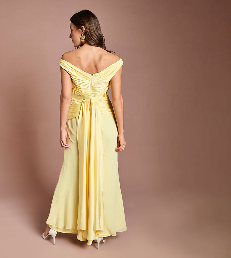 Pleated Bodice Fishtail Maxi Dress