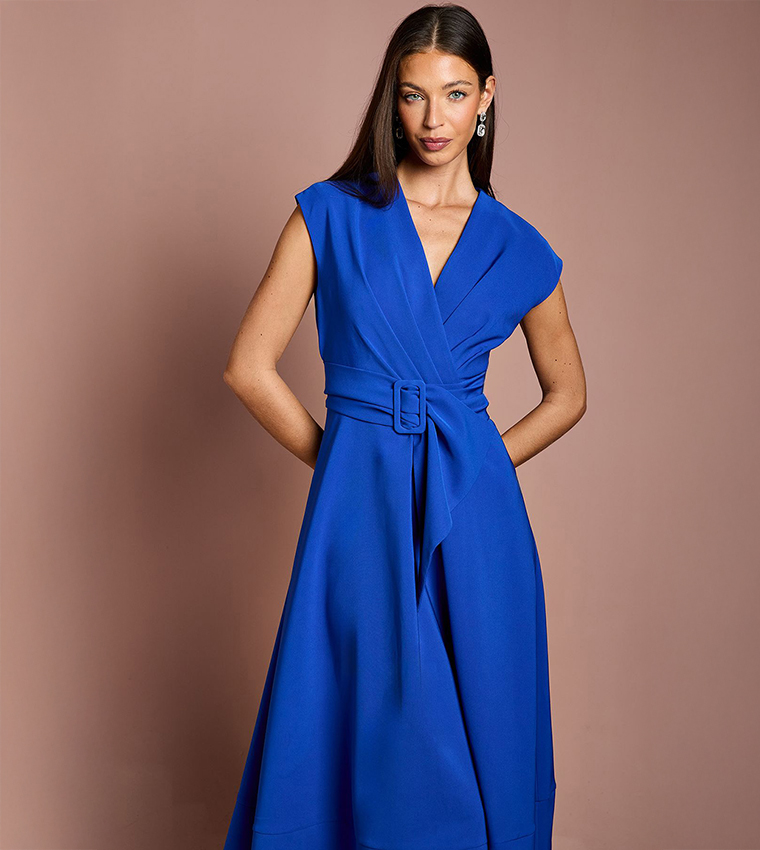 Solid Belted Crepe Dress