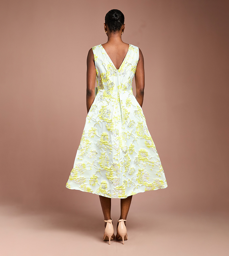 Bow Front Jacquard Midi Dress
