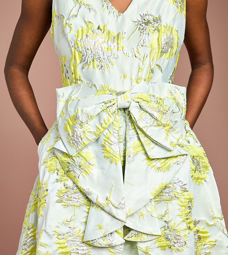 Bow Front Jacquard Midi Dress