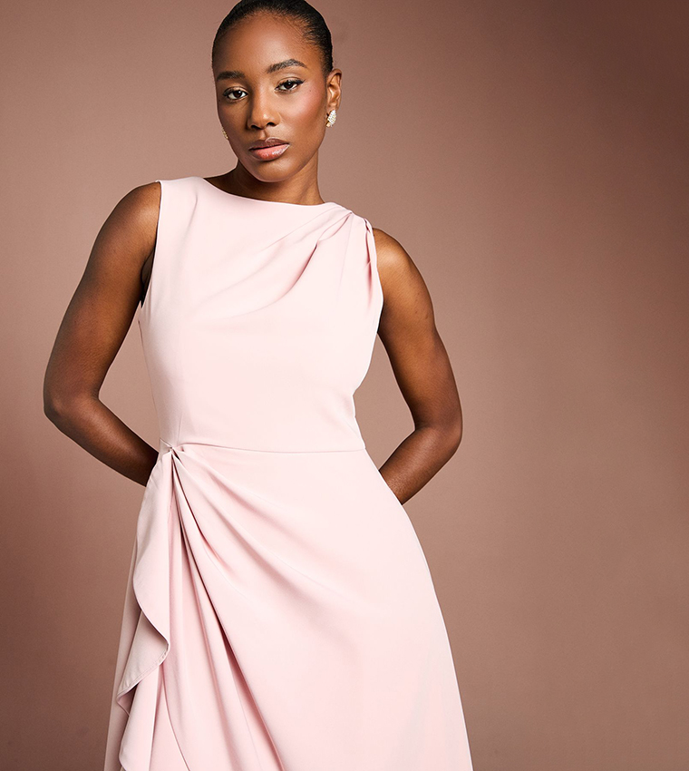 Low Back Crepe Ruffle Midi Dress