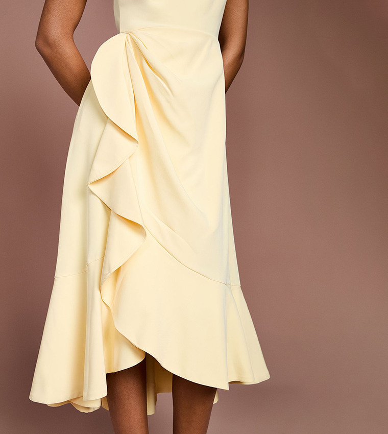 Low Back Crepe Ruffle Midi Dress