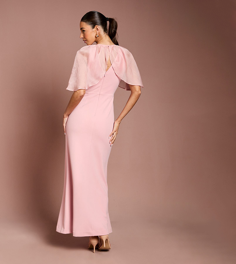 Cape Sleeves Ruched Detail Maxi Dress