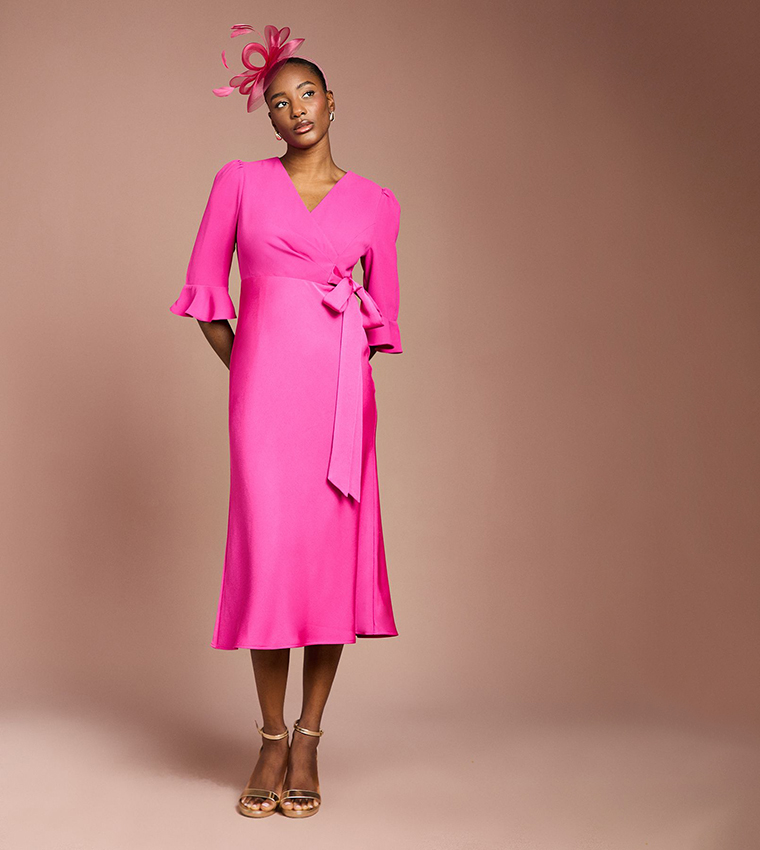 strapless open back dress Orlaith Banded Midi Dress Floral Hot Pink – Canella Lane main image 1
