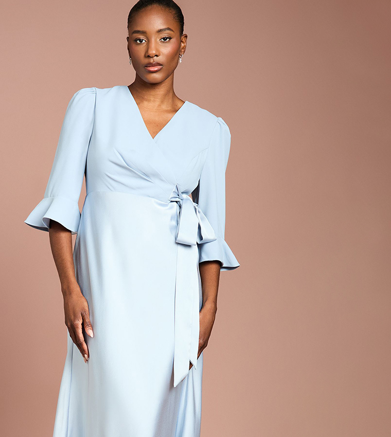 فستان ميدي كريب لف كم مكشكش