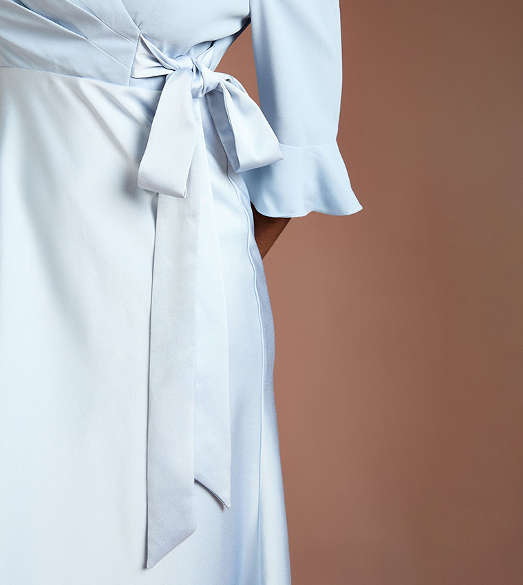 فستان ميدي كريب لف كم مكشكش