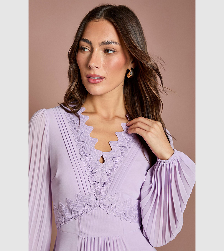 coast purple maxi dress Buy Coast Pleated Detail Lace Trim Maxi Dress In Purple