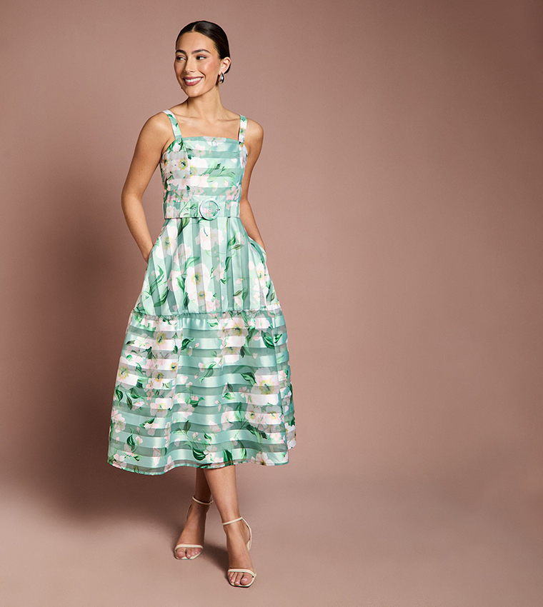 Buy Coast Printed Floral Burnout Organza Midi Dress In Green | 6thStreet  Qatar