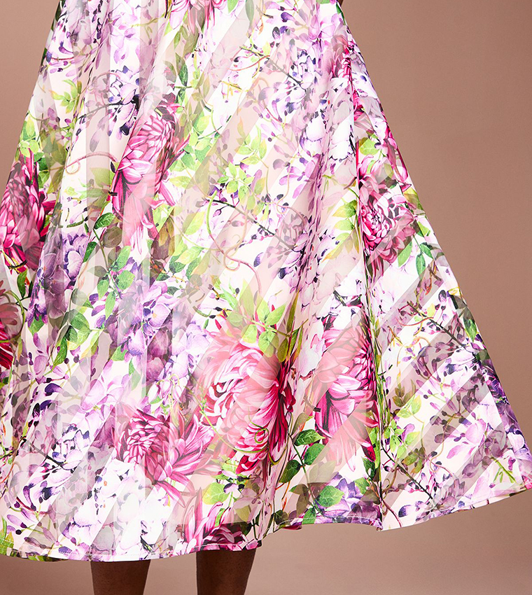 Lisa Tan Printed Organza Bardot Midi Dress