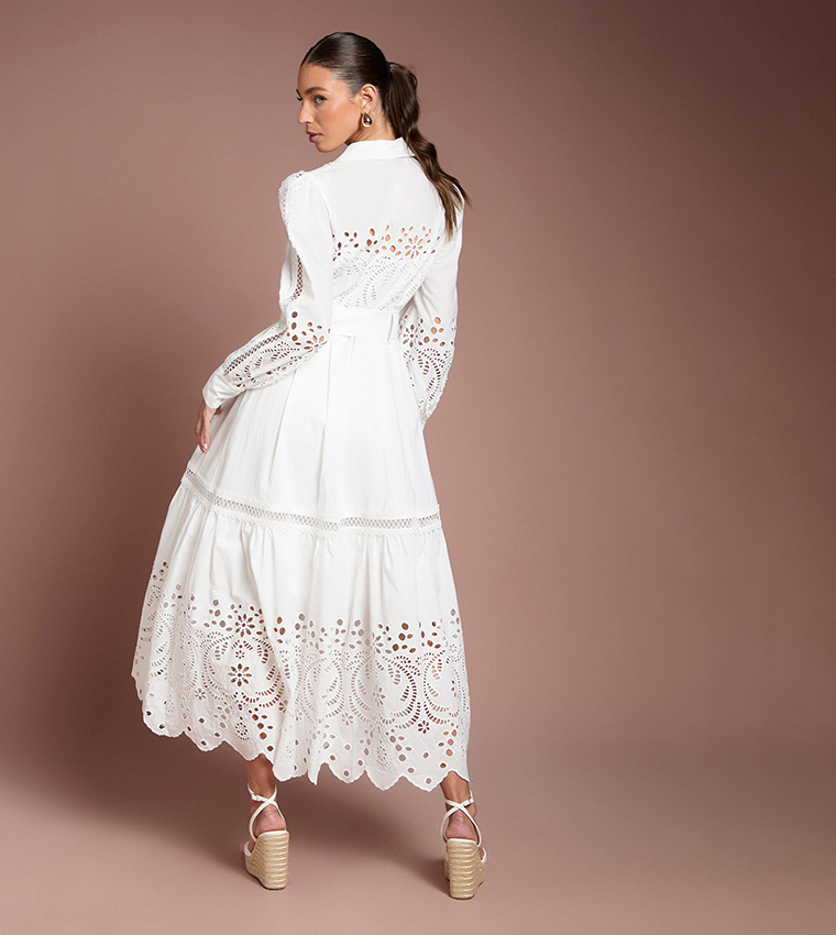 Buy Coast Lace Tiered Detail Shirt Dress In Ivory | 6thStreet Qatar
