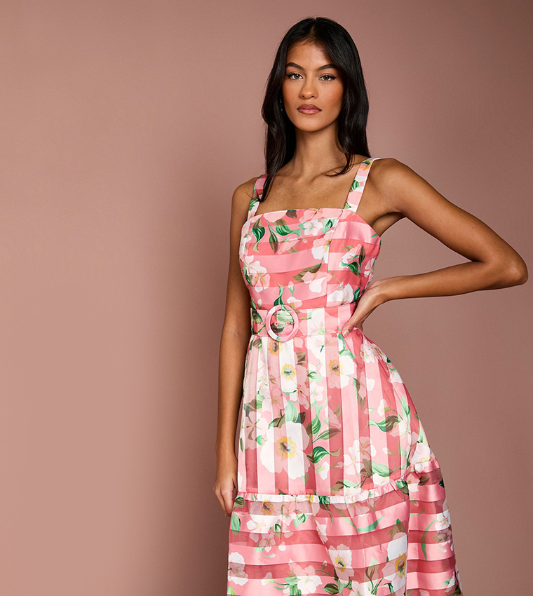 Petite Printed Floral Burnout Organza Midi Dress