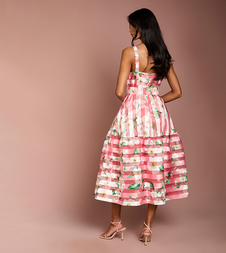Petite Printed Floral Burnout Organza Midi Dress