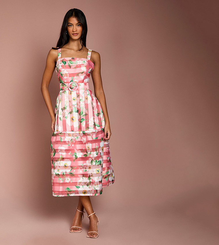 Petite Printed Floral Burnout Organza Midi Dress