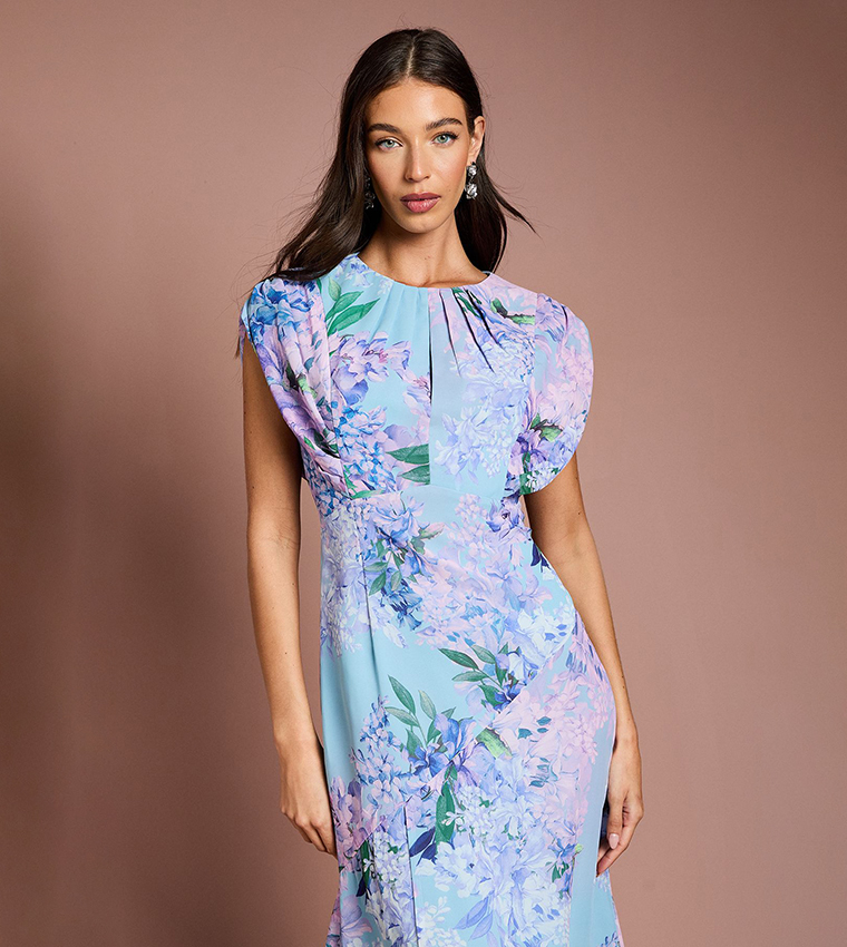 Floral Chiffon Extended Sleeves Midi Dress
