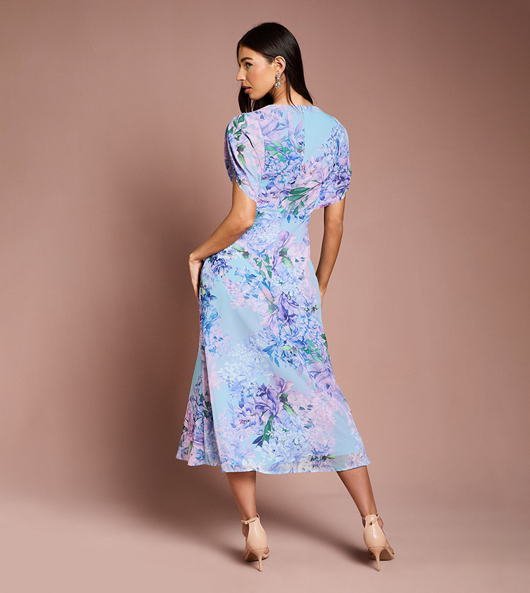 Floral Chiffon Extended Sleeves Midi Dress