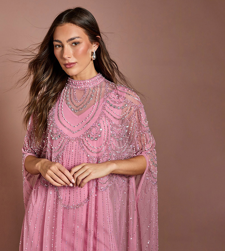 Heavily Embellished Chiffon Maxi Dress