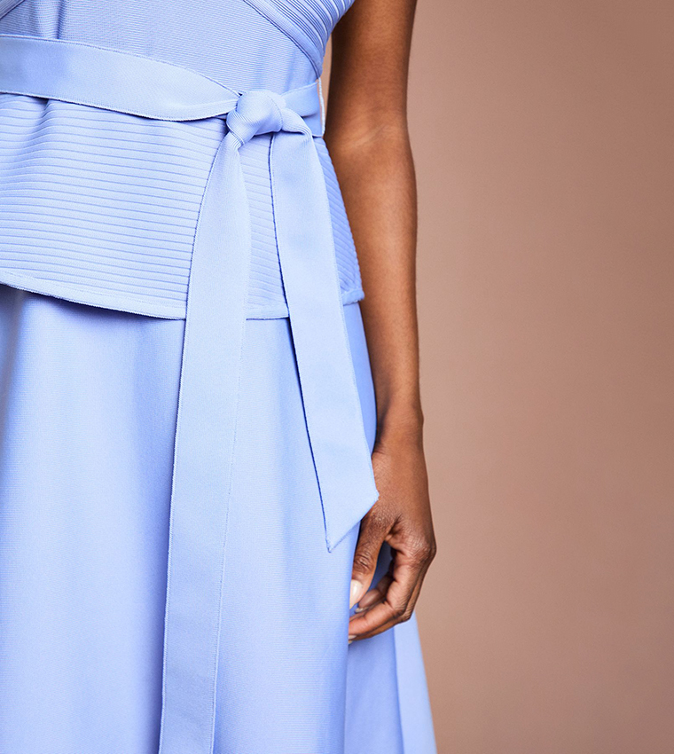 princess polly baby blue dress Herve Leger Navy Blue Bandage Knit Cap Sleeve Midi Dress M Herve Leger