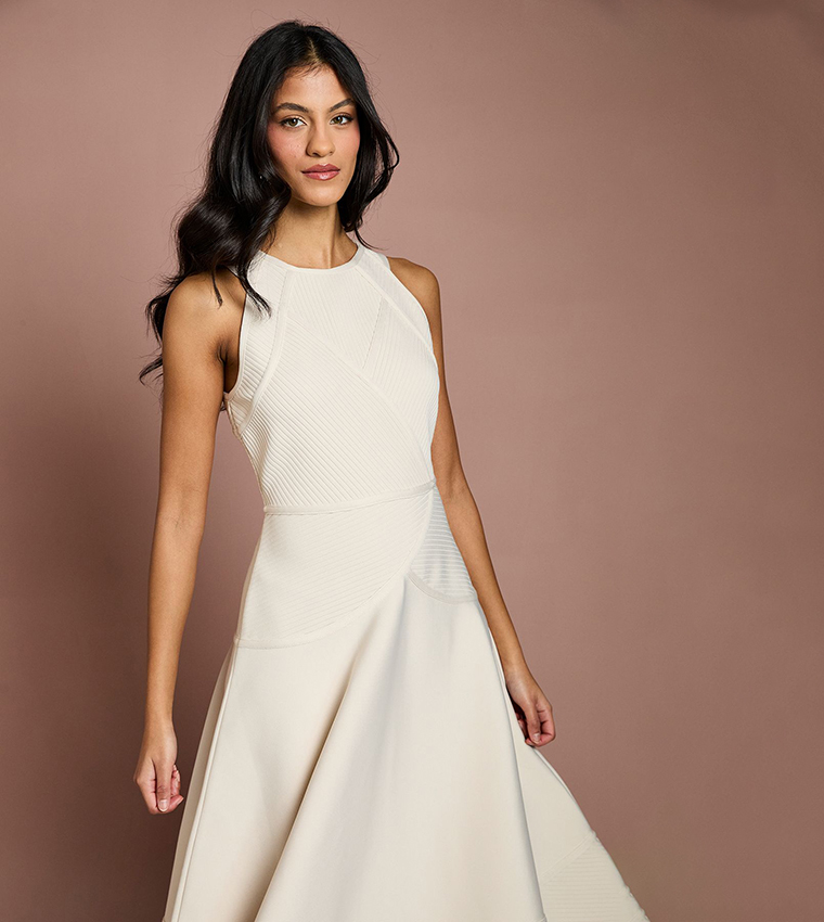 Petite Ribbed Bandage Halterneck Midi Dress