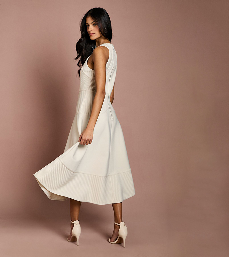 Petite Ribbed Bandage Halterneck Midi Dress