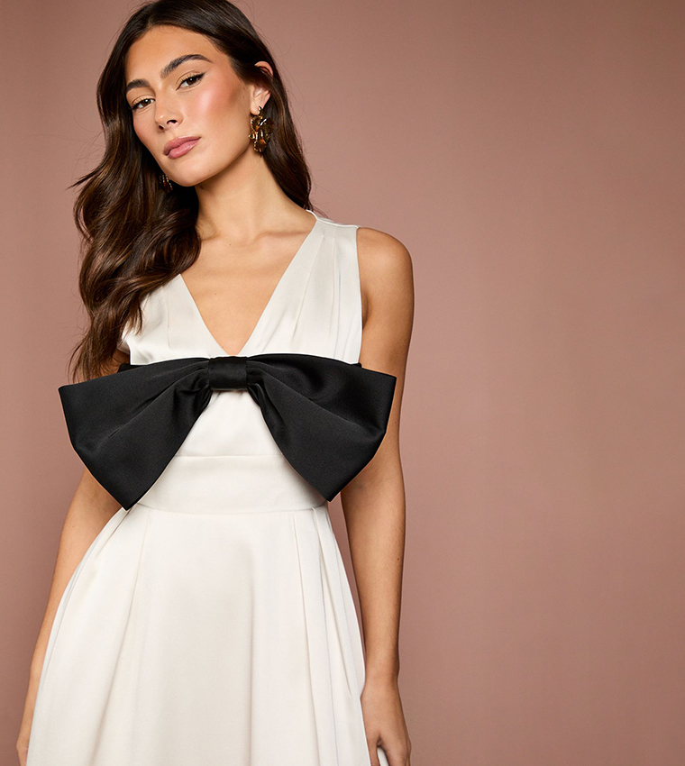 Lisa Tan Bow Detail Satin Midi Dress