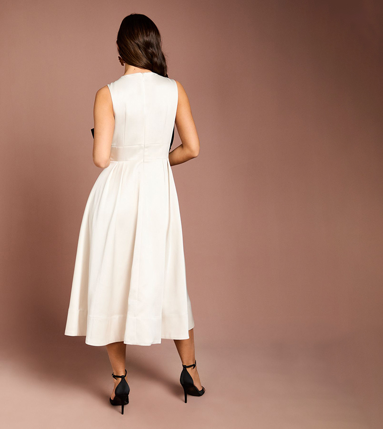 Lisa Tan Bow Detail Satin Midi Dress