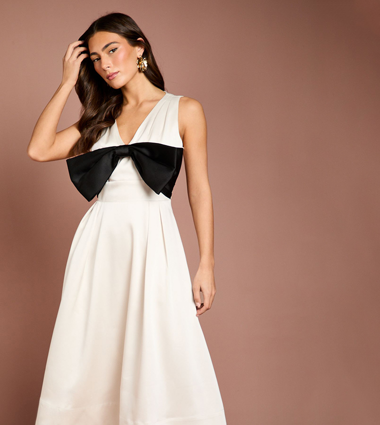 Lisa Tan Bow Detail Satin Midi Dress
