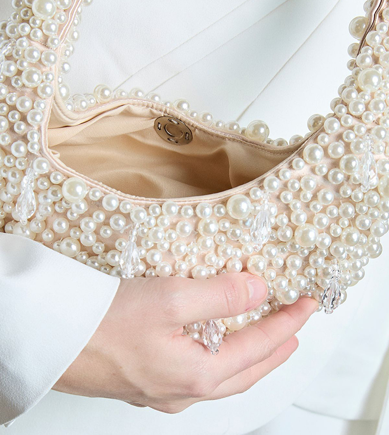 Katie Pearl Detail Shaped Shoulder Bag